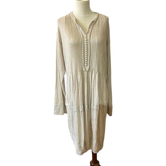 URBAN ZEN MIDI DRESS LAGENLOOK LINEN ARTISAN LUXURY RELAXED BOHEMIAN MINIMALIST - Picture 2 of 13